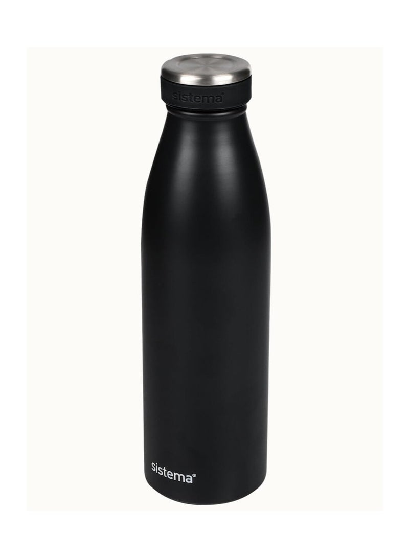 Sistema Hydrate Stainless Steel Water Bottle, 500 ml Leak-Proof Reusable BPA & Phthalate Free Double Wall Vacuum Insulation Keeps Cold for 12 hrs, Hot 6 hrs, Ocean Black