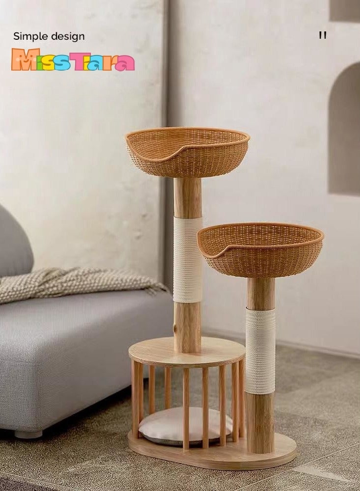 Cat Tree Tower, Cat Condo, Cat Scratching Post, with 8cm thick Solid wood white posts and trunk rattan cat tree climbing tower cat nest sisal cat scratching board tree with oak solid wood board