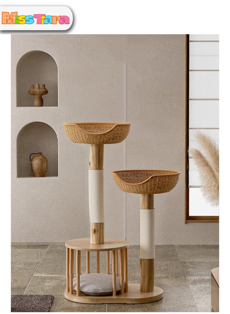 Cat Tree Tower, Cat Condo, Cat Scratching Post, with 8cm thick Solid wood white posts and trunk rattan cat tree climbing tower cat nest sisal cat scratching board tree with oak solid wood board