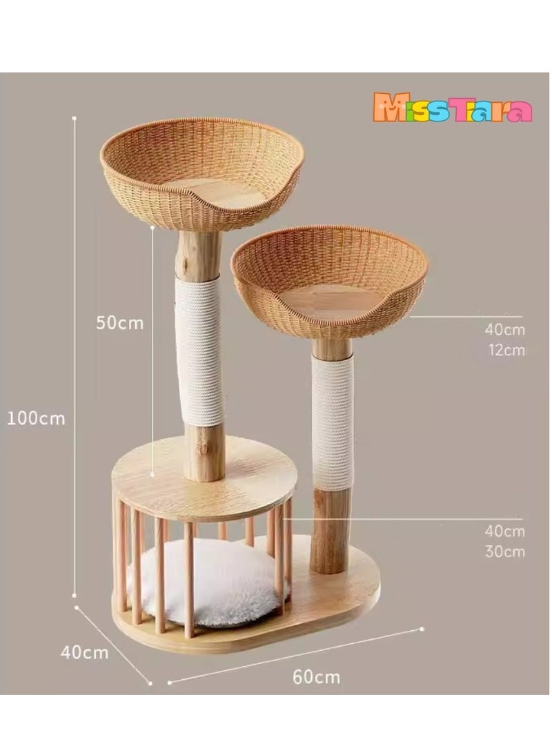 Cat Tree Tower, Cat Condo, Cat Scratching Post, with 8cm thick Solid wood white posts and trunk rattan cat tree climbing tower cat nest sisal cat scratching board tree with oak solid wood board