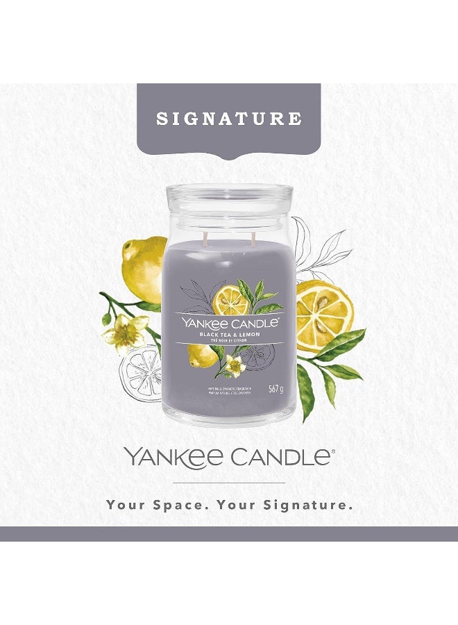 Signature Scented Candle | Black Tea  Lemon Large Jar Candle with Double Wicks | Soy Wax Blend Long Burning Candle | Perfect Gifts for Women