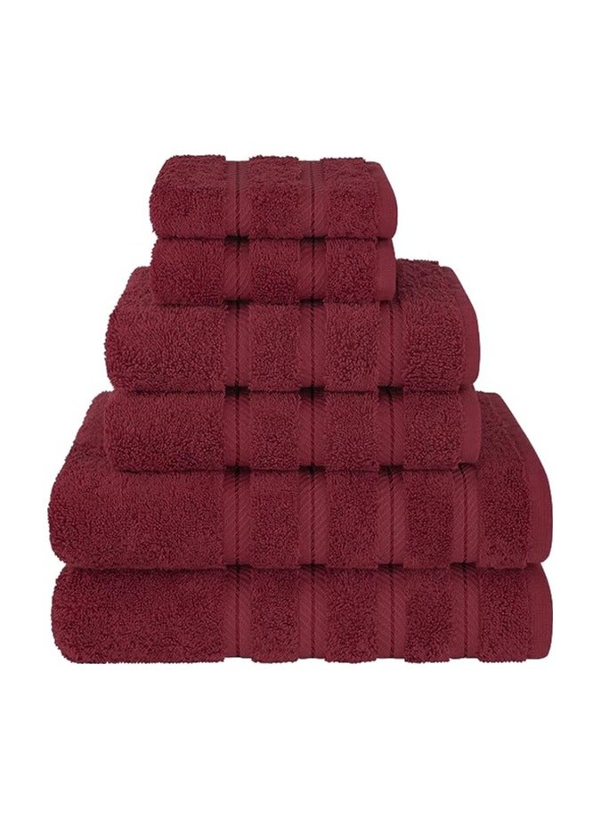 Towel Set Luxury Hotel Quality 600 GSM Genuine Combed Cotton, Super Soft & Absorbent Family Bath Towels 6 Piece Set -  2 Bath Towels, 2 Hand Towels, 2 Washcloths - Burgundy Red