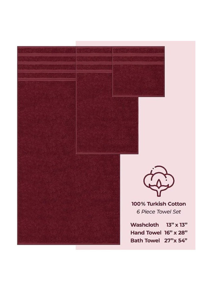 Towel Set Luxury Hotel Quality 600 GSM Genuine Combed Cotton, Super Soft & Absorbent Family Bath Towels 6 Piece Set -  2 Bath Towels, 2 Hand Towels, 2 Washcloths - Burgundy Red