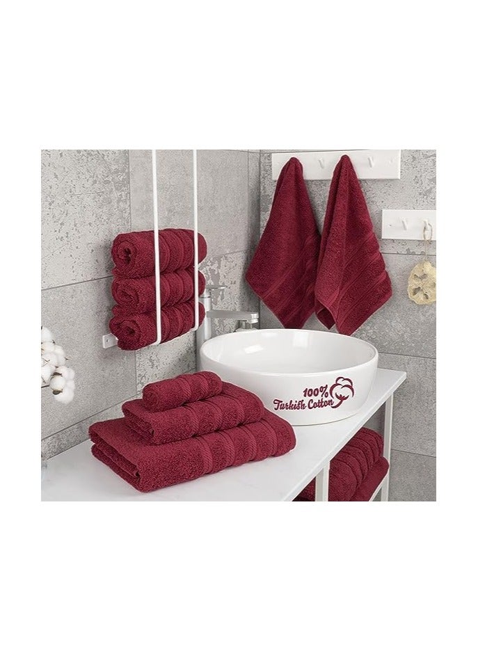 Towel Set Luxury Hotel Quality 600 GSM Genuine Combed Cotton, Super Soft & Absorbent Family Bath Towels 6 Piece Set -  2 Bath Towels, 2 Hand Towels, 2 Washcloths - Burgundy Red