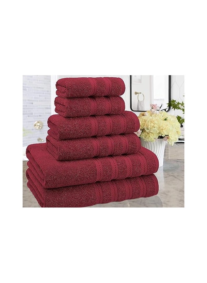 Towel Set Luxury Hotel Quality 600 GSM Genuine Combed Cotton, Super Soft & Absorbent Family Bath Towels 6 Piece Set -  2 Bath Towels, 2 Hand Towels, 2 Washcloths - Burgundy Red