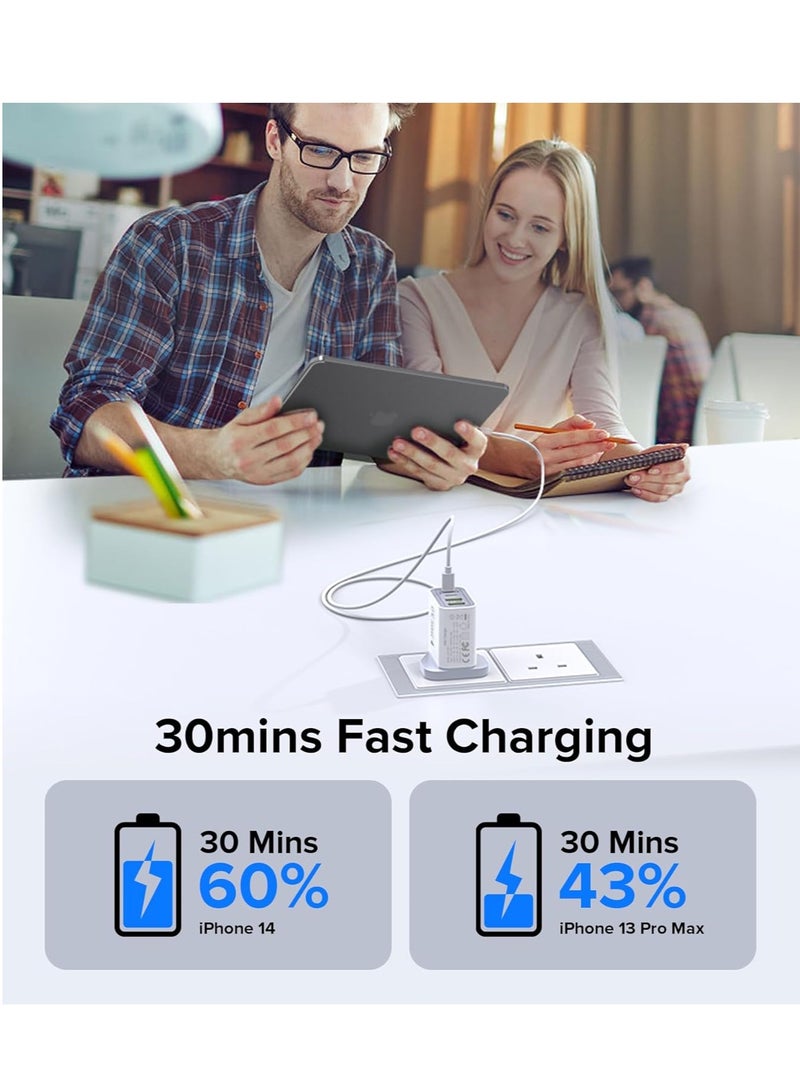 2 Pack USB C Fast Charger Plugs, Charger with 2 USB C and USB A, 40W Charger for iPhone 15 Pro Max/14/13/12/11/SE, USB C Wall Charger for Samsung Galaxy S23 Ultra/ S22 Ultra/ S21 Ultra /S21+ etc