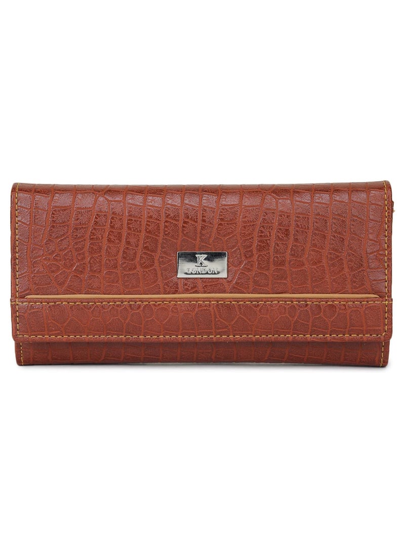 K London Stylish Card & Zipped Pocket Green Color Clutch Women Wallet - 1515_Croco_BRN