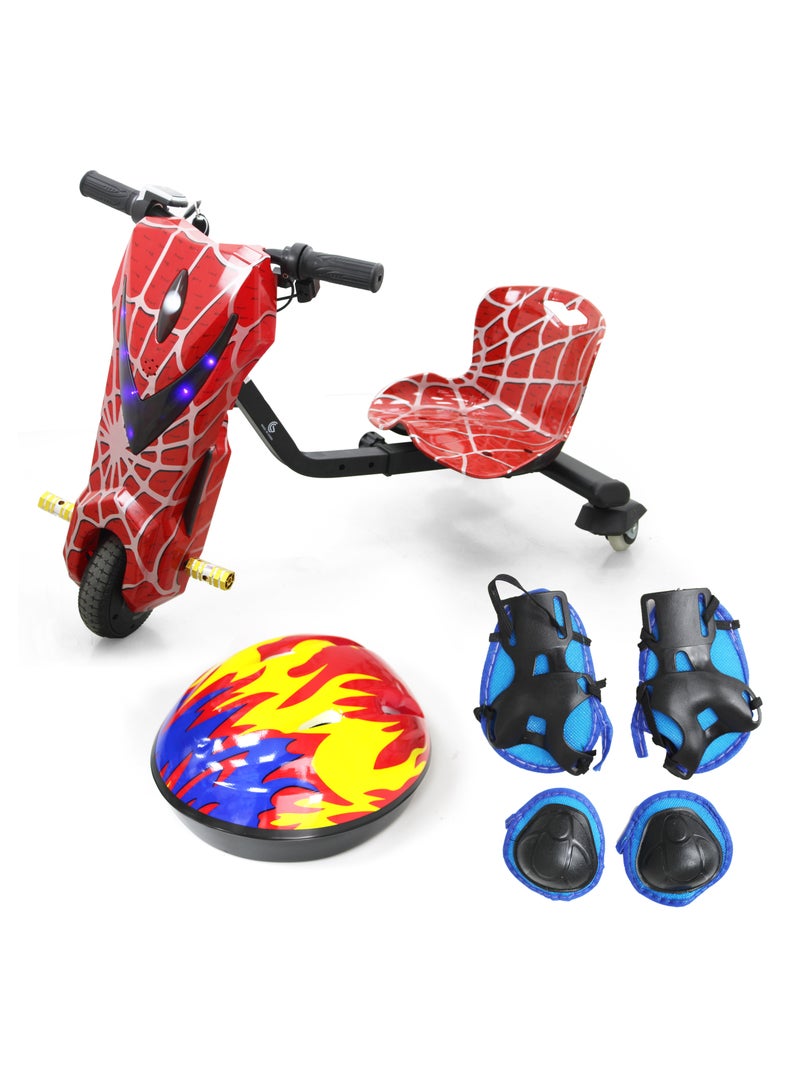 Spider Small Drifting Electric Scooter 350W 36V4.4AH 6 inch Tire Bluetooth Speaker Multicolor Headlights Safety Gears (Spider Small)