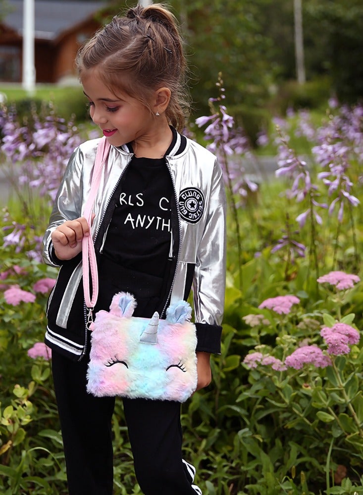 Shoulder Bags Little Girls Wallets Shoulder Bags Messenger Bags Plush Unicorn Shoulder Bags Tie Dye Rainbow Kids Coin Purses Cute Princess Handbags Kids Accessories for Girls