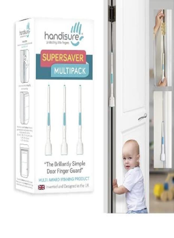 Handisure 3in1 Pack Child Door Safety Door Pinch Guard. Automatic, Hinge & Lock Side Safety, Reliable, Multiple Awards & Unique, Baby Door Stopper. Easy to Install, Finger Guard for Door