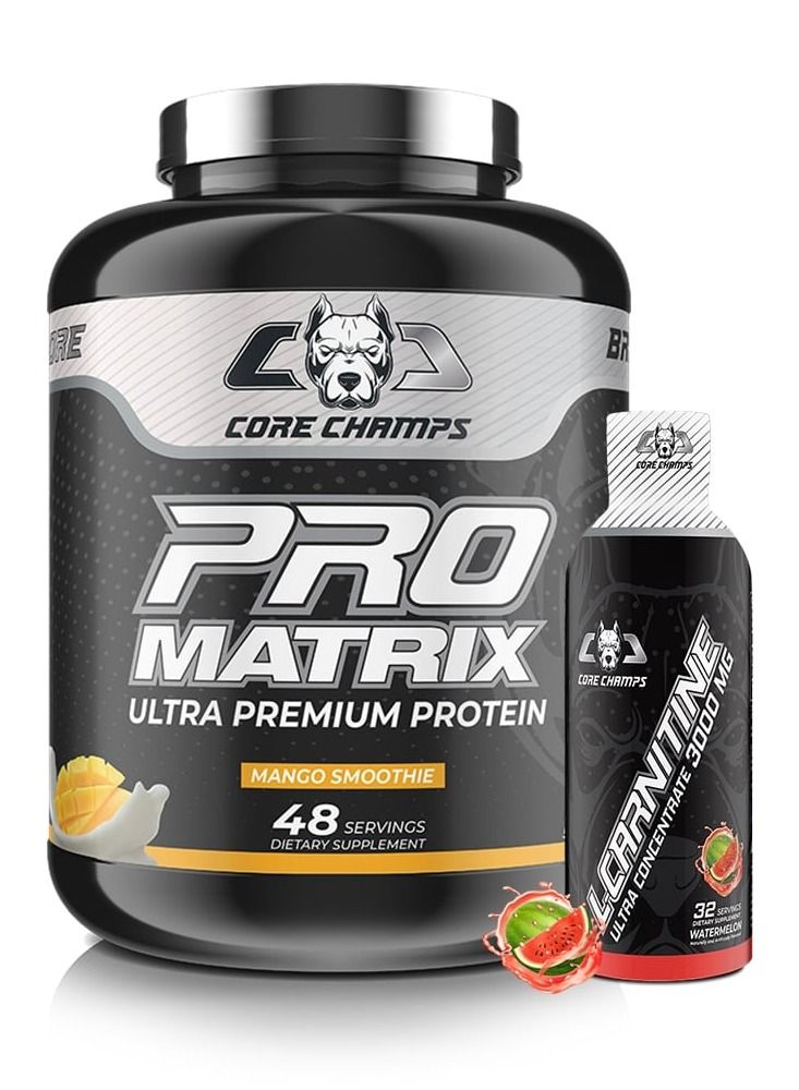 Core Champs Bundle - L-Carnitine Liquid 3000mg Watermelon + Protein Matrix 5lbs Mango