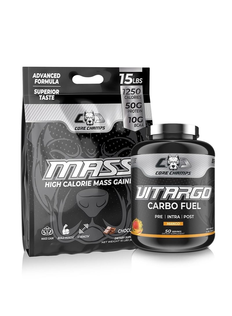 Core Champs WG Bundle - Mass Gainer 15Lbs - Chocolate + Vitargo 4Lbs Mango