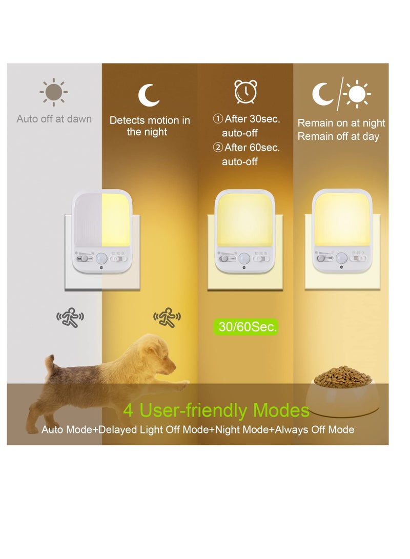 2PC Motion Sensor LED Night Light with 4 Lighting Modes, Adjustable Warm White Glow, Suitable for Baby, Kids, Hallways, and Stairs