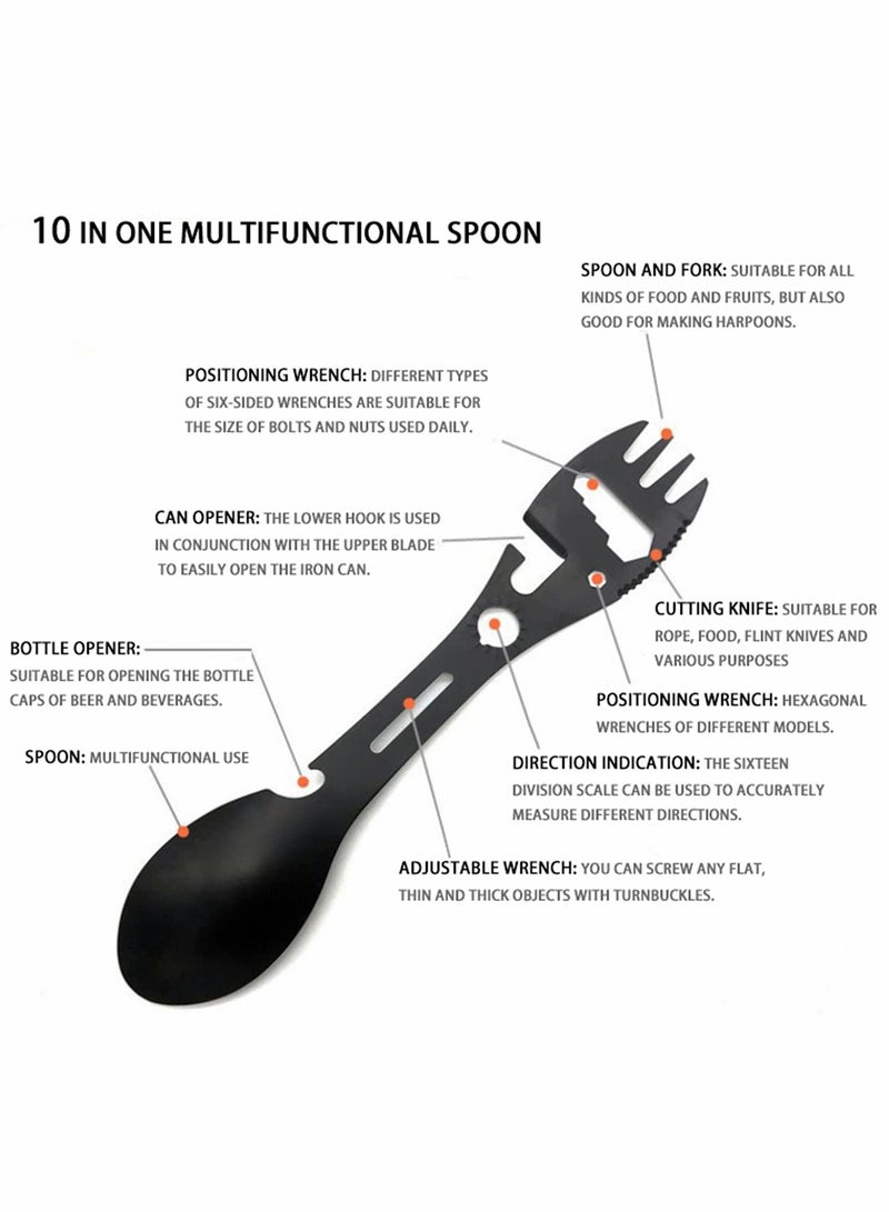 Camping Forks,Multi-Function Fork Spoon,Multifunctional Forks Stainless Steel,Portable Spoon Fork Bottle Can Tin Opener for Camping,Travel,Backpacking,Hiking and Outdoor Activities (10-in-1) 2 Pcs