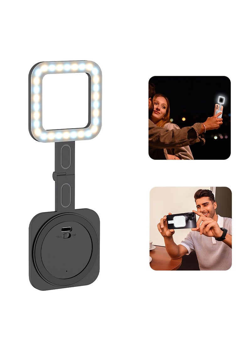 Magnetic Led Selfie Light for iPhone, Pocket Size Phone Fill Light with 6 Lighting Modes, Portable Cell Phone Light for Vlog Selfies TikTok Live Streaming Video Conference, Black