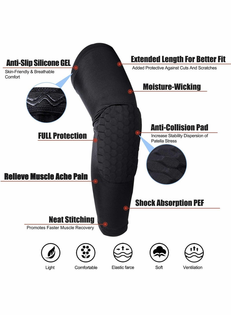 Knee Pads Basketball Compression Extended Leg Sleeves, 9mm Thick Crash Proof Pad Protective Non-Slip Knee Support Brace for Men Women Youth Adult Volleyball Running Football - 1 Pair