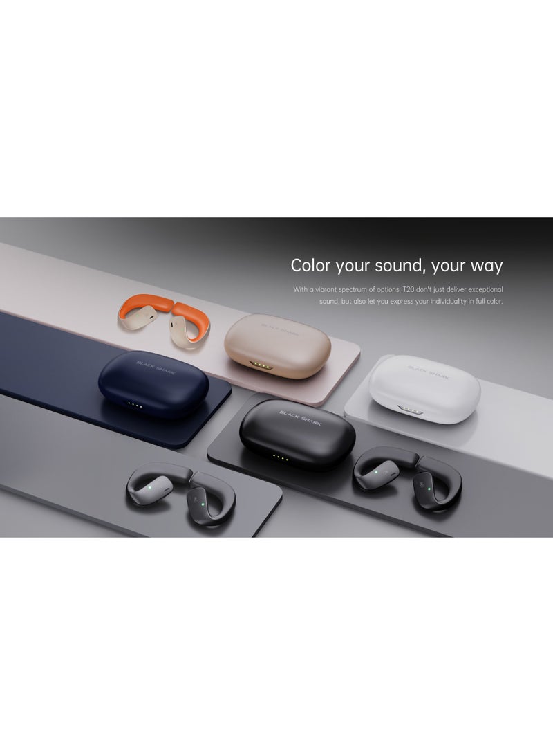 Black Shark Earphone T20 Earphone With Open Ear Wireless Earbuds Design, 35 Hours Long Battery Life, Strong 5.3 Bluetooth Connectivity, IPX67 Water Resistance and Comfortable and Lightweight Global Version 2024 White