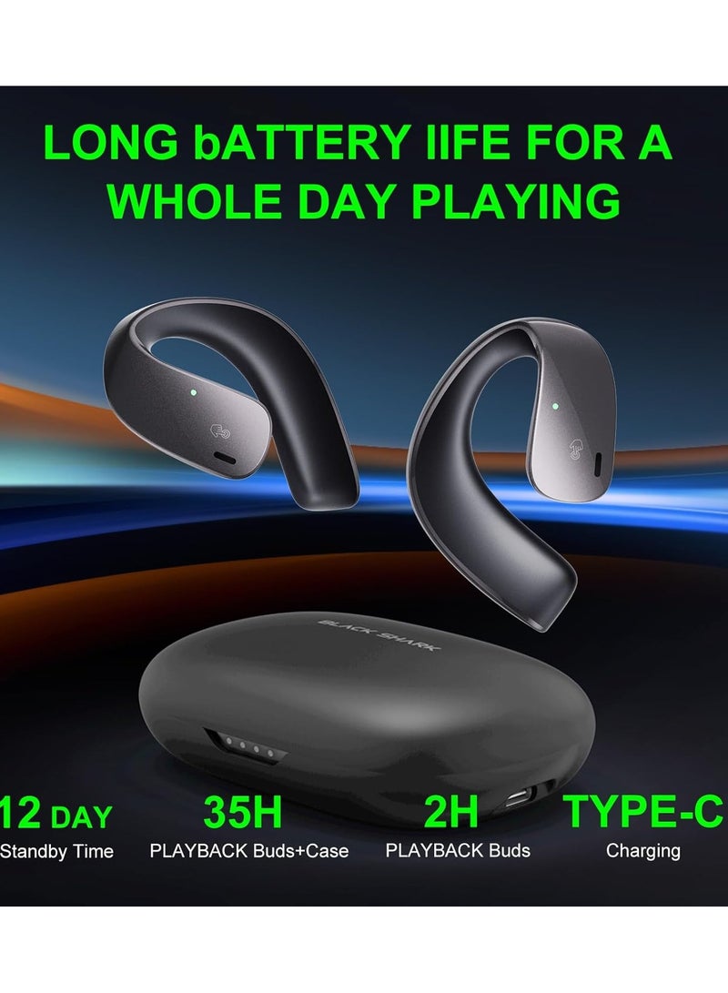 Black Shark Earphone T20 Earphone With Open Ear Wireless Earbuds Design, 35 Hours Long Battery Life, Strong 5.3 Bluetooth Connectivity, IPX67 Water Resistance and Comfortable and Lightweight Global Version 2024 White