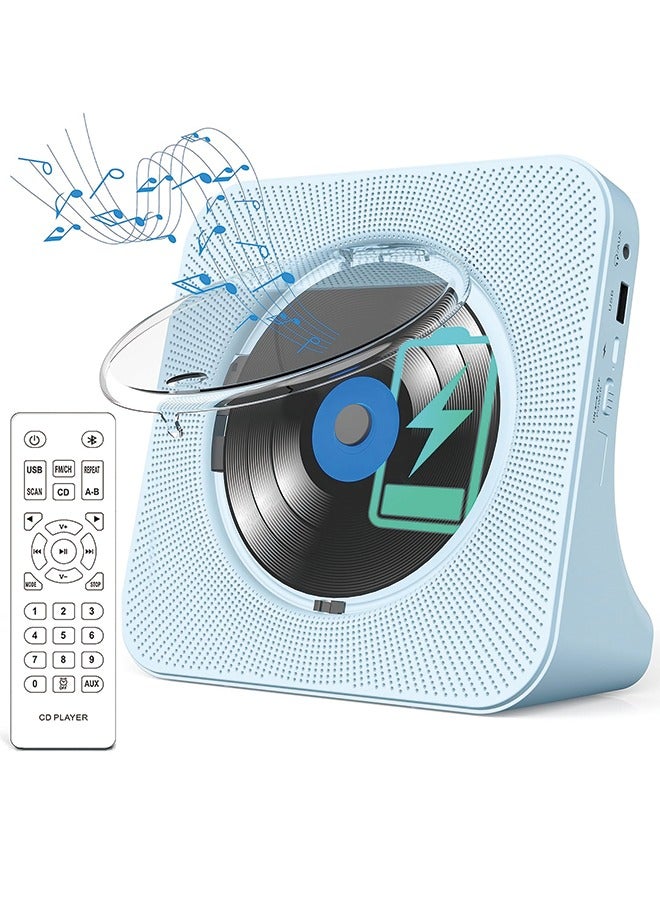 Desktop CD player with speakers,  CD players for home, Bluetooth CD player with Hi-Fi Stereo Sound,Remote Control,Supports CD/Bluetooth/FM Radio/U Disk/AUX/Timer/Repeat,Blue