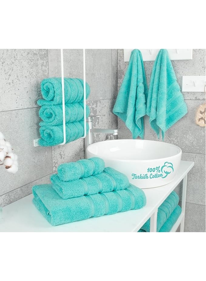 Towel Set Luxury Hotel Quality 600 GSM Genuine Combed Cotton, Super Soft & Absorbent Family Bath Towels 6 Piece Set -  2 Bath Towels, 2 Hand Towels, 2 Washcloths - Turquoise Blue
