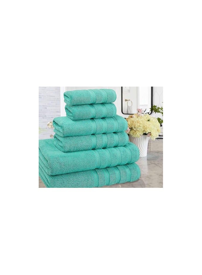 Towel Set Luxury Hotel Quality 600 GSM Genuine Combed Cotton, Super Soft & Absorbent Family Bath Towels 6 Piece Set -  2 Bath Towels, 2 Hand Towels, 2 Washcloths - Turquoise Blue