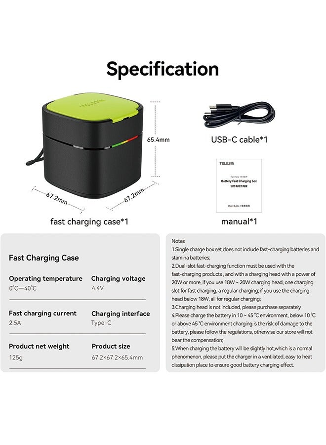 TELESIN Battery Charger for GoPro, Super Fast Enduro Battery Charger - 30mins Full, Compatible for GoPro Hero 11/10/9 Battery