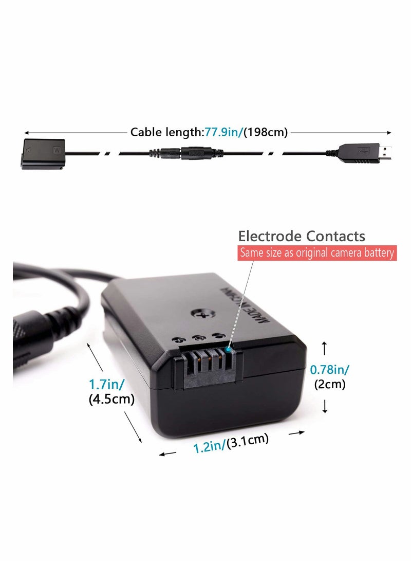 DC Coupler Replacement for NP-FW50 Dummy Battery Power Adapter with USB Cable A7 A7R A7S A7SII A6500 A6300 A6100 A6000 NEX5 DSC-RX10 II III IV