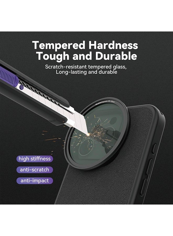 Magnetic Circular Polarizers Filter, 58 MM Phone CPL Filter + Magnetic Phone Case for iPhone 15 Pro Max, Mutil Resistant Coated Super Slim CPL Lens Filtter with HD Optical Glass
