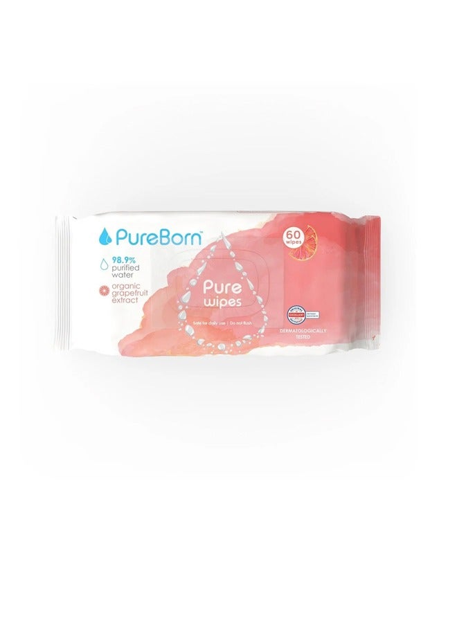 PureBorn Organic/Natural Cotton Pure Baby Water Wipes with Grapefruit extract