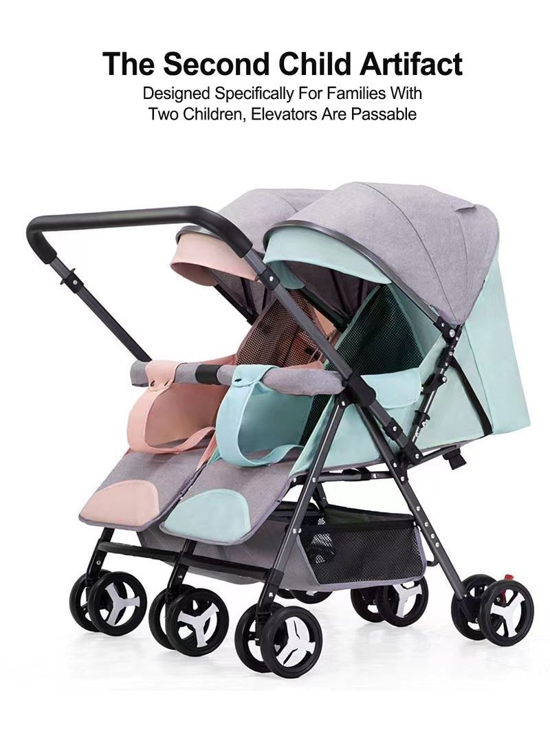 Baby Lightweight Twin Double Travel Stroller With Storage Basket, From Birth To 24 Months