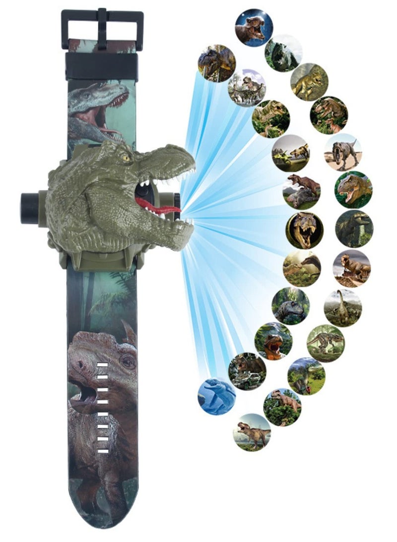 Cartoon Watch with 24 Kinds of Dinosaur Projection Pattern Cartoon Children Digital Dinosaur Watch Toy for Boys and Girls Children with Cover Adjustable Date and Time Projector Watch, Tyrannosaurus