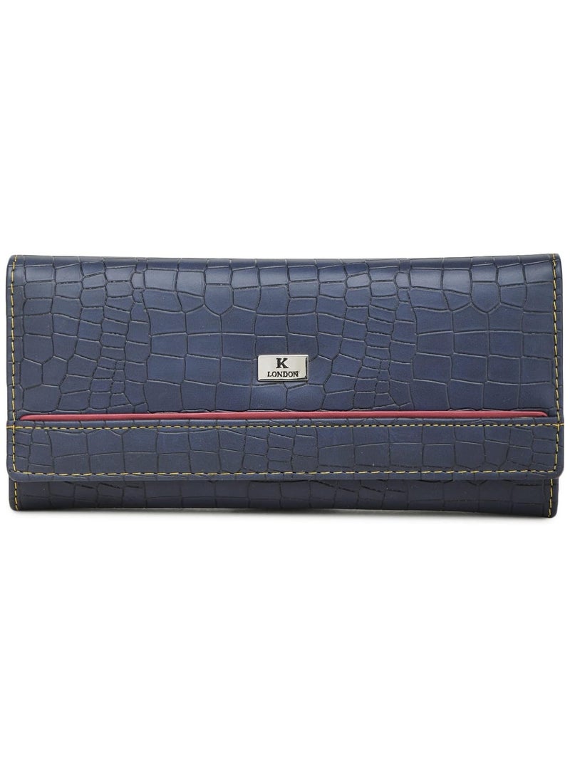 K London Stylish Card & Zipped Pocket Blue Color Clutch Women Wallet - 1515_Croco_Blue