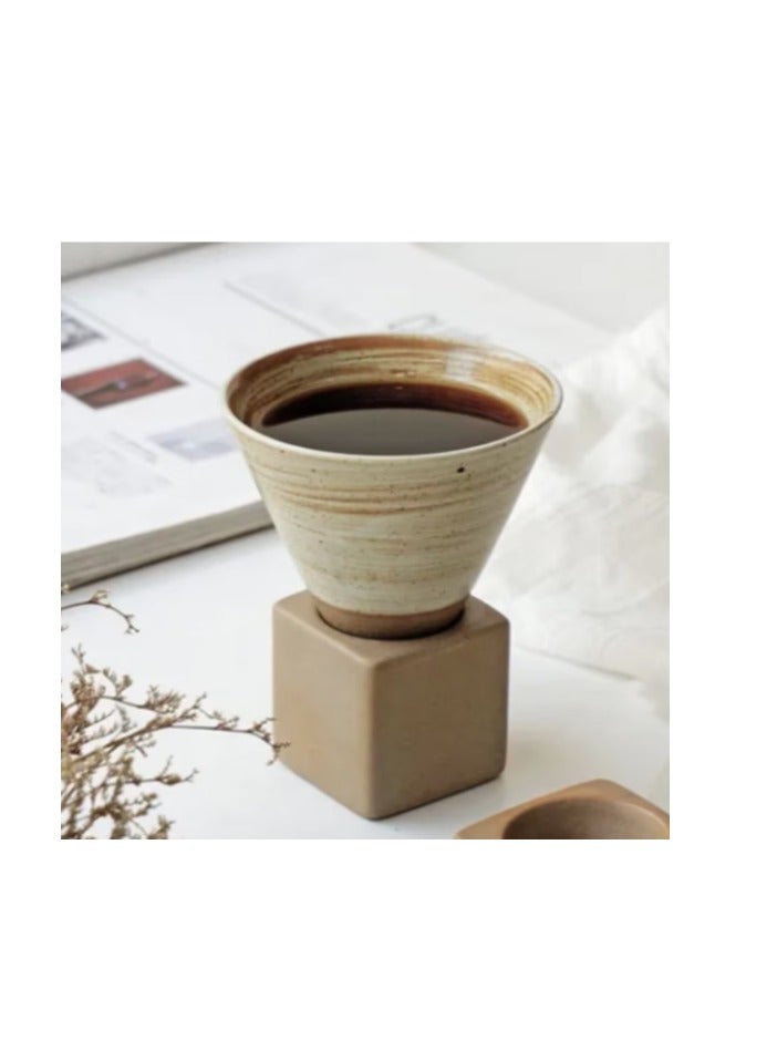 Coarse Ceramic Coffee Cup with Base, 200ml Triangular Cone Shaped Porcelain Mug, Ceramic Mug for Coffee, Tea, Latte, Milkshake, Yogurt, Espresso Cup, Japanese Tea Cup