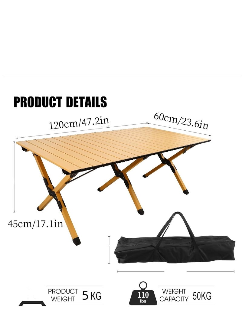 Folding Camping Table Lightweight Roll-Up Camping Table Portable Picnic Table with Carry Bag for Outdoor Beach Backyards BBQ and Party