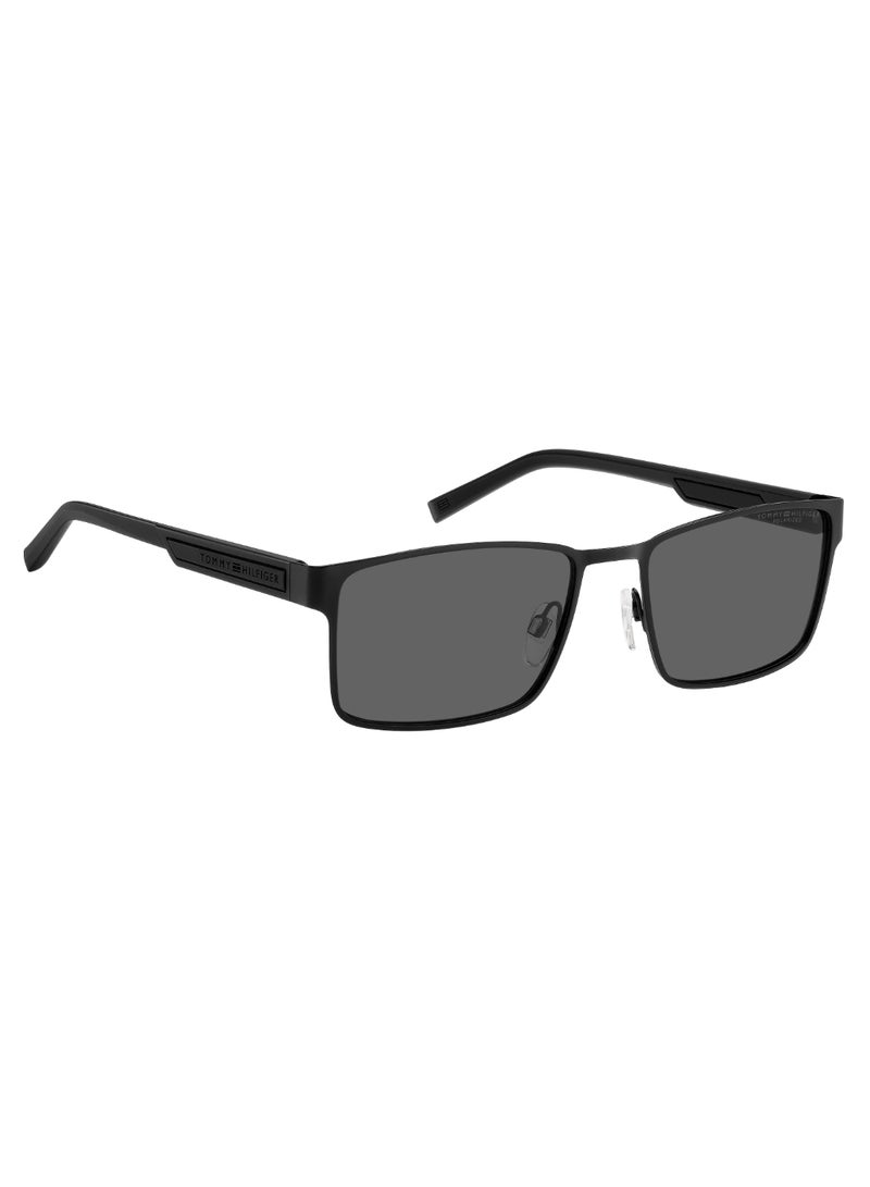 Men's Polarized Rectangular Shape  Sunglasses TH 2087/S GREY 40 - Lens Size: 39.6 Mm - Mtt Black