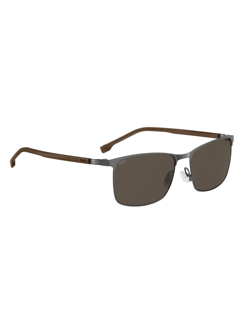 Men's UV Protection Rectangular Shape Stainless Steel Sunglasses BOSS 1635/S BROWN 42 - Lens Size: 41.8 Mm - Mt Dk Rut