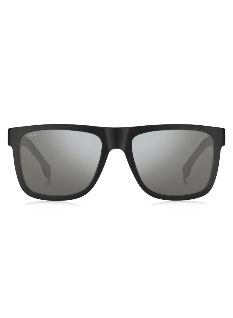 Men's UV Protection Rectangular Shape  Sunglasses BOSS 1647/S GREY 44 - Lens Size: 43.5 Mm - Mtt Black