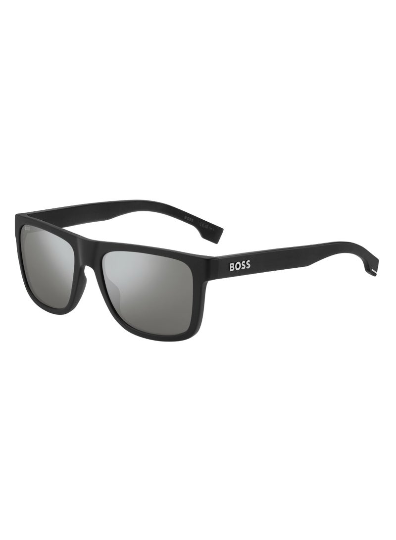Men's UV Protection Rectangular Shape  Sunglasses BOSS 1647/S GREY 44 - Lens Size: 43.5 Mm - Mtt Black