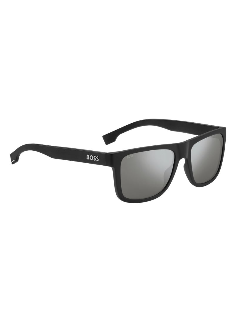 Men's UV Protection Rectangular Shape  Sunglasses BOSS 1647/S GREY 44 - Lens Size: 43.5 Mm - Mtt Black