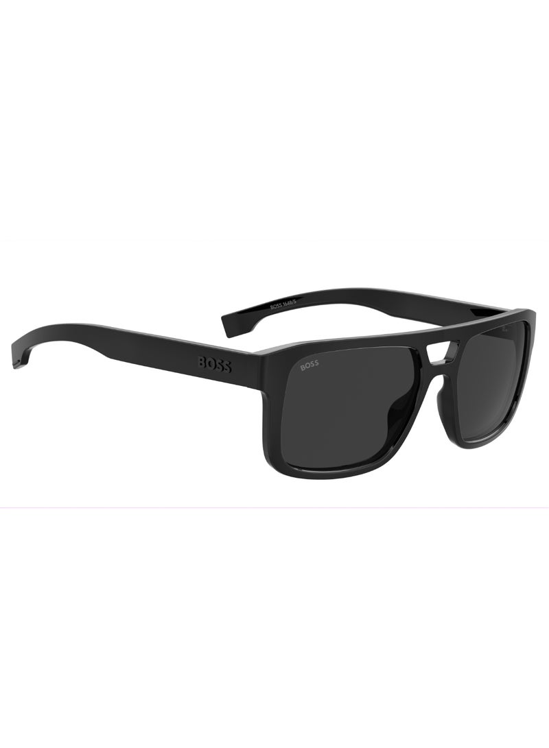 Men's UV Protection Rectangular Shape  Sunglasses BOSS 1648/S GREY 44 - Lens Size: 43.9 Mm - Black