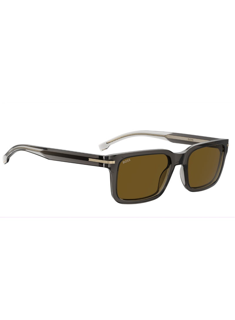 Men's UV Protection Rectangular Shape Acetate Sunglasses BOSS 1628/S BROWN 38 - Lens Size: 37.9 Mm - Grey