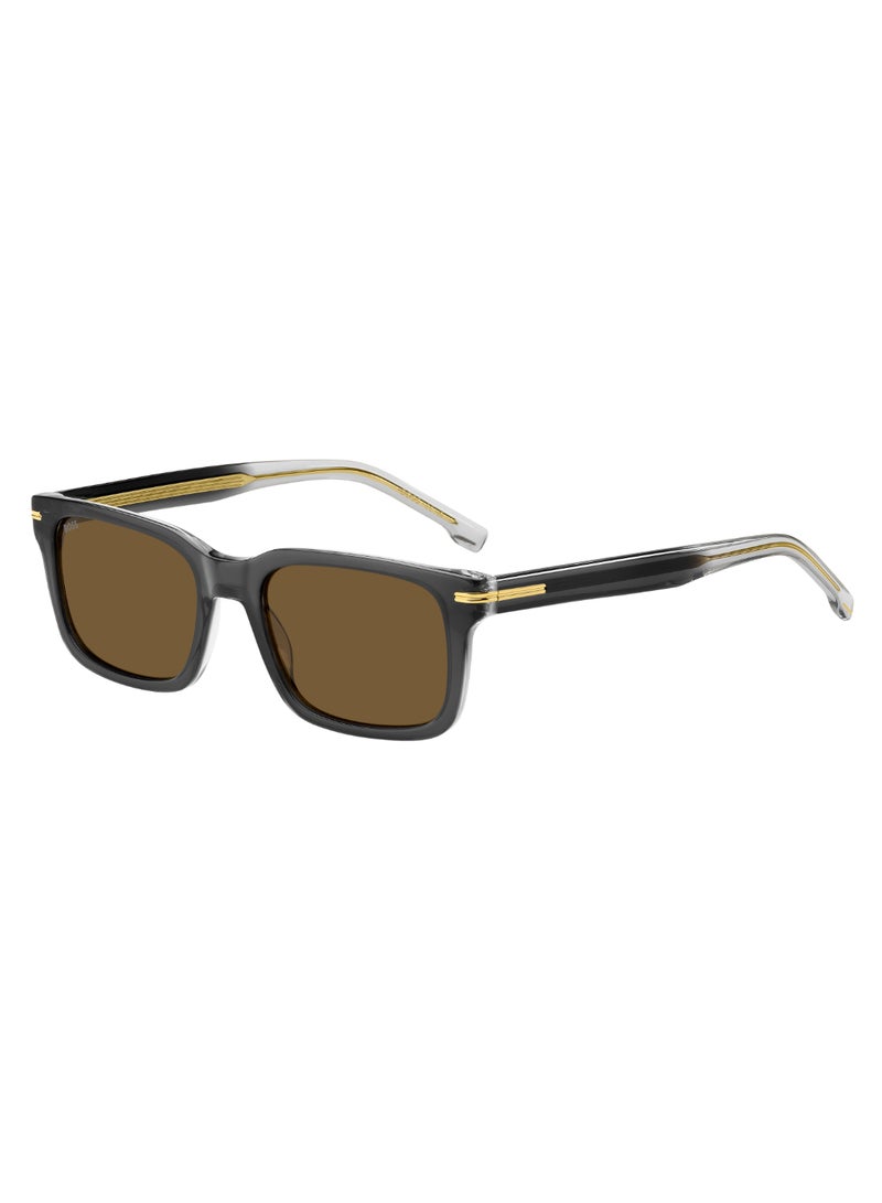 Men's UV Protection Rectangular Shape Acetate Sunglasses BOSS 1628/S BROWN 38 - Lens Size: 37.9 Mm - Grey