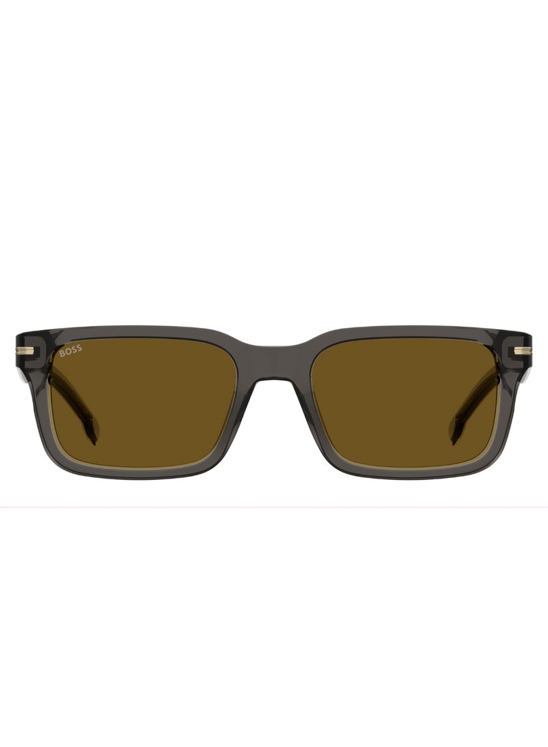 Men's UV Protection Rectangular Shape Acetate Sunglasses BOSS 1628/S BROWN 38 - Lens Size: 37.9 Mm - Grey