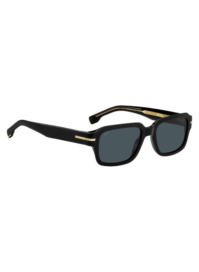 Men's Uv Protection Rectangular Shape Acetate Sunglasses Boss 1596/S Blue 37 - Lens Size: 37 Mm - Black