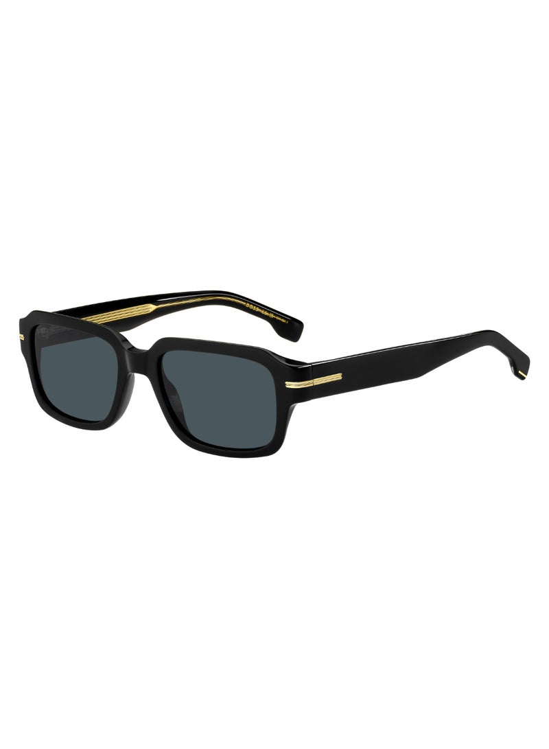 Men's Uv Protection Rectangular Shape Acetate Sunglasses Boss 1596/S Blue 37 - Lens Size: 37 Mm - Black