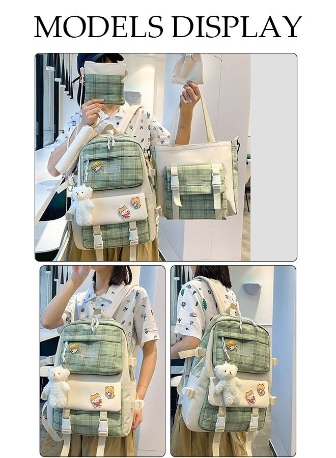 5PCS Kids School Backpack Set Canvas Laptop School Bag Sets for Kids with Tote Bag,Shoulder Bag,Pencil Box,Small Bag ,Large-capacity Bookbag for Girls Boys Back to School Supplies