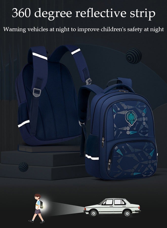 Kids School Backpack, Large Capacity Backpack for Boys, Lightweight Schoolbag for Teen Boys Bookbag with Compartments Reflective Strip, Watrer Resistant Bookbag for Elementary Primary School