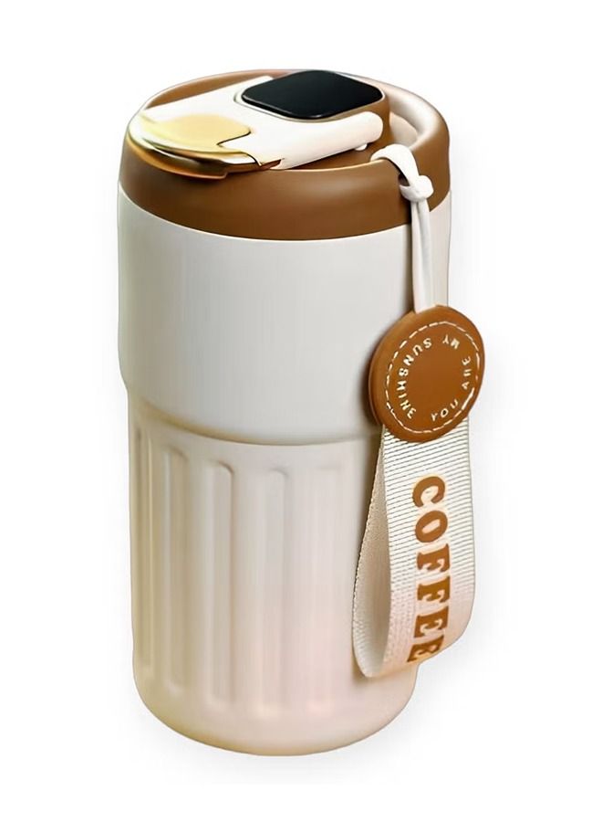 450ml Insulated Travel Coffee Mug with Temperature Display, 316 Stainless Steel Vacuum Coffee Cup, Leakproof Tumbler Thermal Mug, Beige
