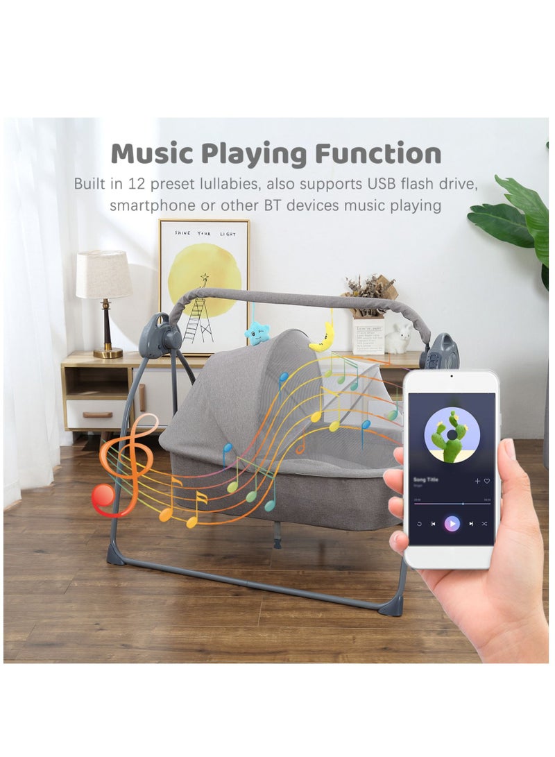 Automatic Electric Baby Swing Cradle and Rocking Bouncer Bed Crib with Adjustable Speed, Bluetooth Music, Pillow and Pad