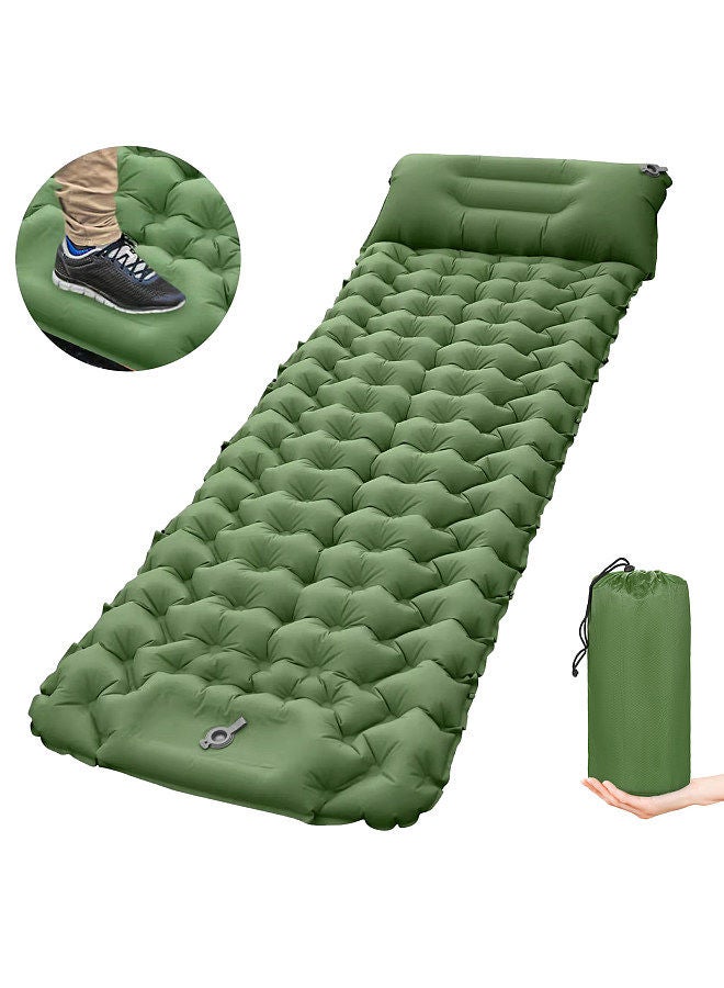 Camping Sleeping Pad with Pillow Built-in Pump Ultralight Inflatable Sleeping Mat Waterproof Camping Air Mattress Green
